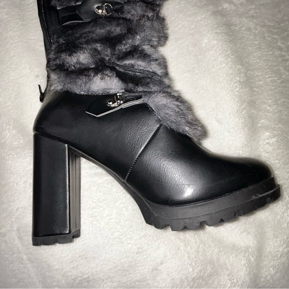 Shoe Dazzle Stylish Black Fur-Trimmed Women's Boots Size .9. US - Picture 9 of 16